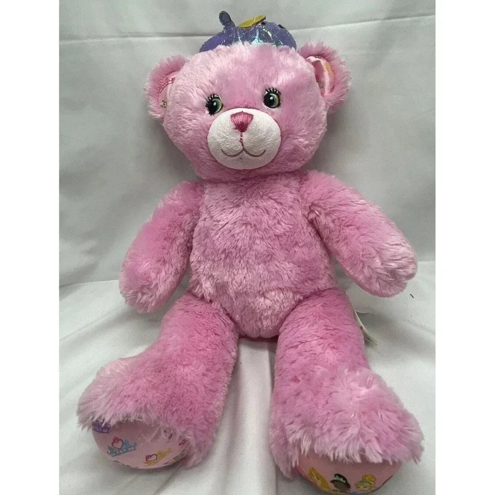 Build a Bear Disney Princess Sparkle Pink Bear w/Crown Plush Toy Stuffed Animal